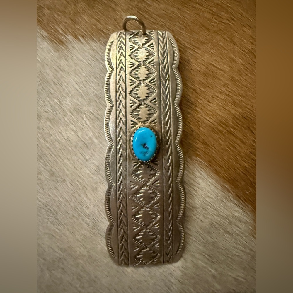 Vintage Navajo Jennie Blackgoat Sterling Silver Turquoise Converted Pendant